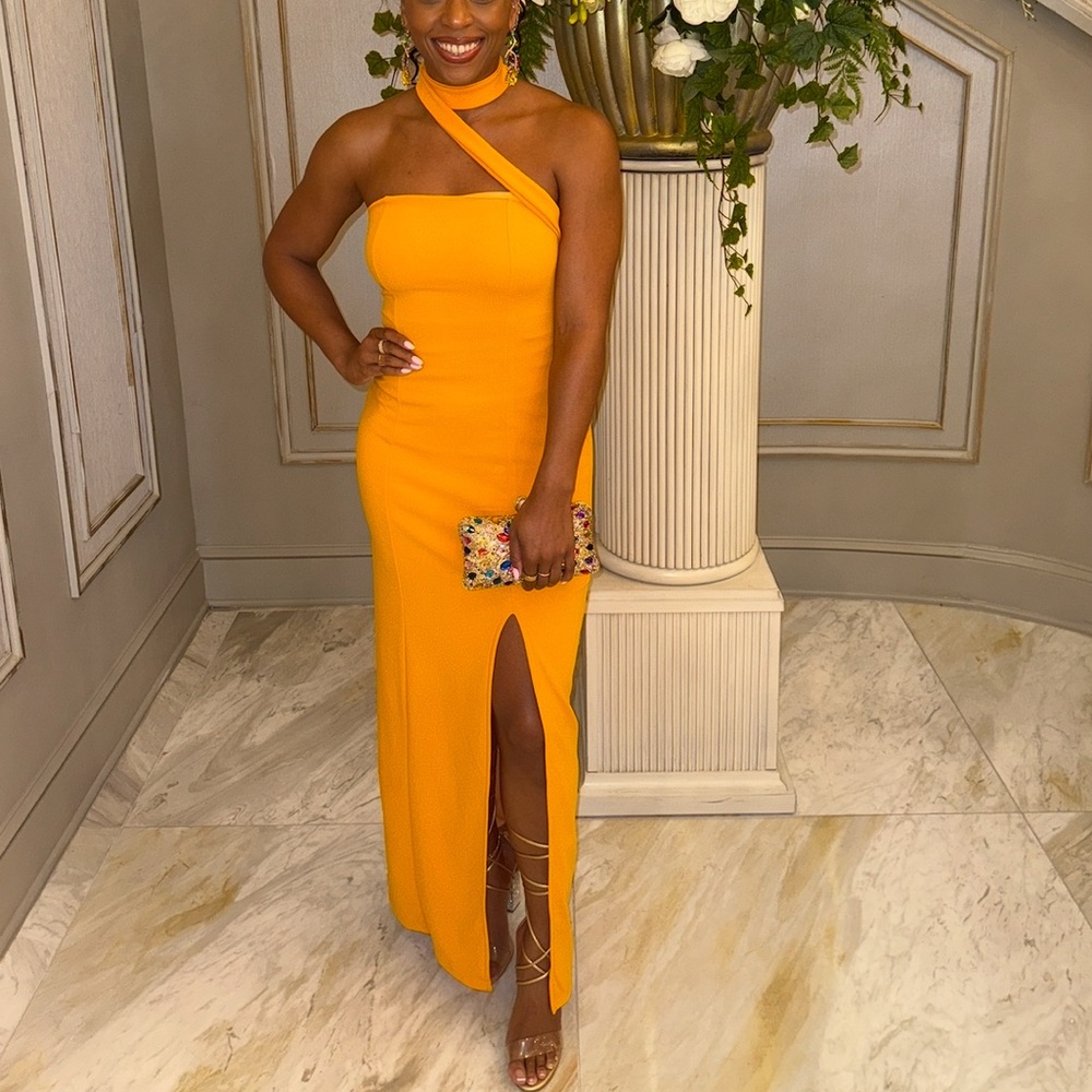 Lulu's Vibrant One-Shoulder Orange Dress - Picture 2 of 5